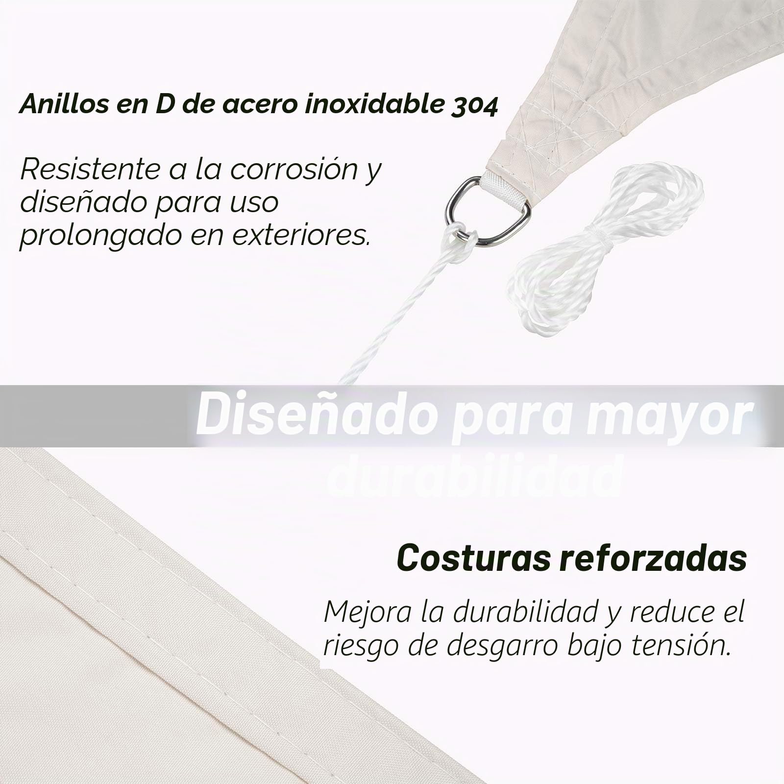 Toldo Vela Rectangular 3x6 m, Vela de Sombra Impermeable 6x3 m Protección Rayos UV PES Toldos para Exterior Terraza Patio Jardín, Crema