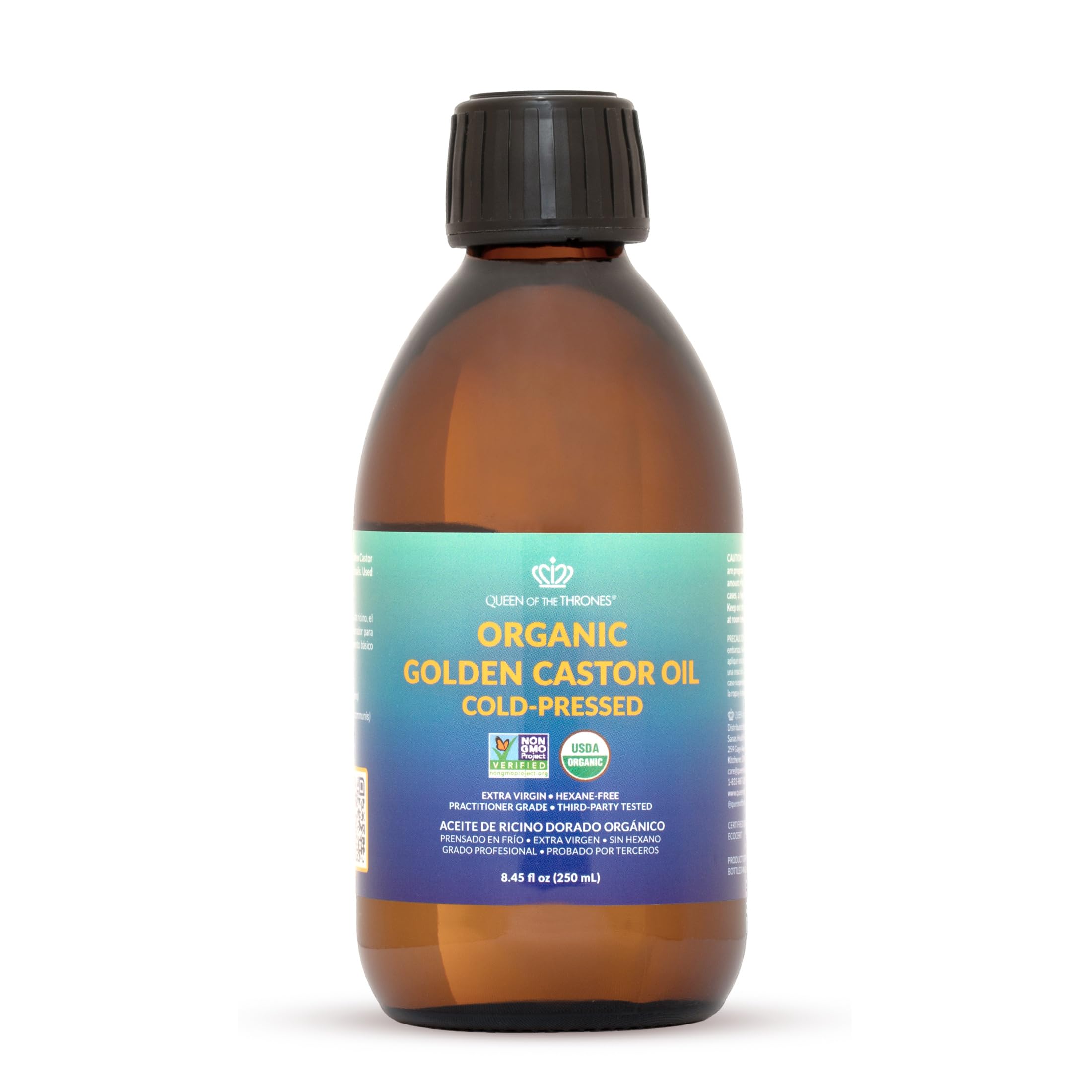 QUEEN OF THE THRONES Organic Golden Castor Oil - | 100% Pure & Expeller-Pressed for Hair, Skin & Nails | Hexane Free | USDA Certified (8.4oz (250 ml))