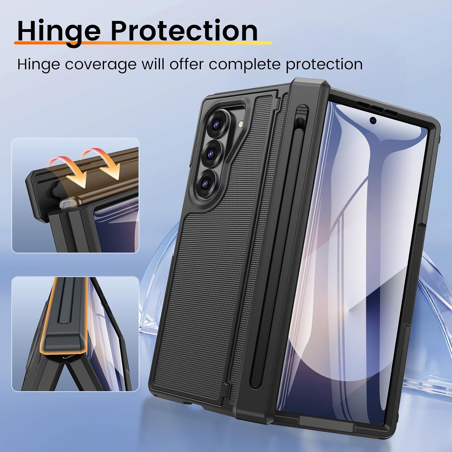 VEGO for Z-Fold 6-Case: with Screen Protector[Built-in Invisible Kickstand & S Pen Slot] Hinge Protection Drop Protective Phone Cover for Samsung Galaxy Z Fold 6[Wireless Charging Compatible]-Black