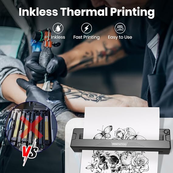 2026 Newly Upgraded Tattoo Stencil Printer Machine,for Tattoo Artists&Beginners,Thermal Portable Wireless Bluetooth Printer,with Transfer Paper and Thermal Paper,Compatible with Phone&PC (Black)