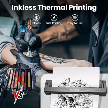 2026 Newly Upgraded Tattoo Stencil Printer Machine,for Tattoo Artists&Beginners,Thermal Portable Wireless Bluetooth Printer,with Transfer Paper and Thermal Paper,Compatible with Phone&PC (Black)