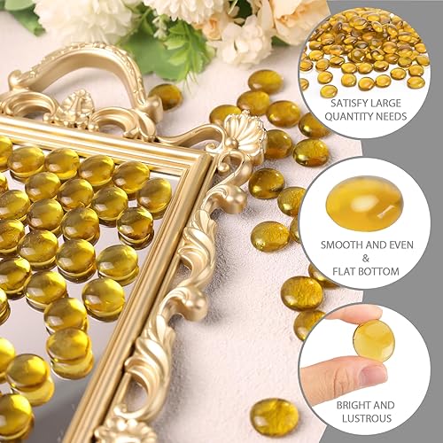 Miniatura 3 de FUTUREPLUSX Canicas de vidrio plano de 5 libras, 500 cuentas de relleno de jarrón amarillo ámbar, gemas planas, piedras de vidrio decorativas para