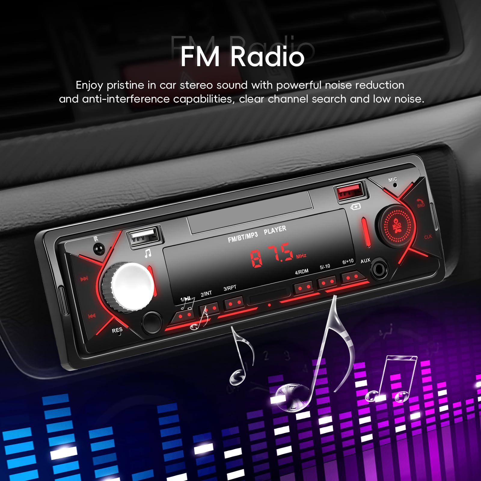 Autoradio 1 Din Bluetooth 5.0 Auto Radio mit Bluetooth Freisprecheinrichtung FM Radio/2 USB/TF/AUX IN RCA Autoradio 1 DIN MP3 Player Stereo-Receiver für Auto, Schnellladung