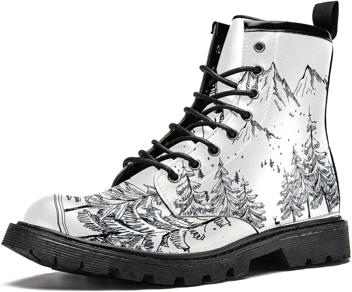 MAPOLO Botas altas para mujer con cordones dibujadas a mano invierno montaña moda botas de invierno casual cuero antideslizante tobillo zapatos botas de combate