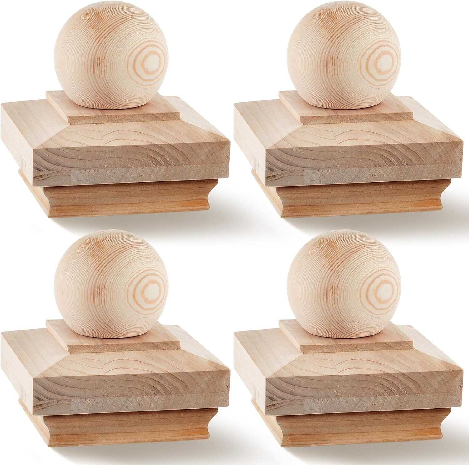 Hosuly 4 Pcs 4x4" (Actual 3 x 5/8) Fence Wood Post Cap Cedar Ball Finial Newel Post Caps for Outdoor Wooden Fences Garden Mailboxes Decks (Classic Style)