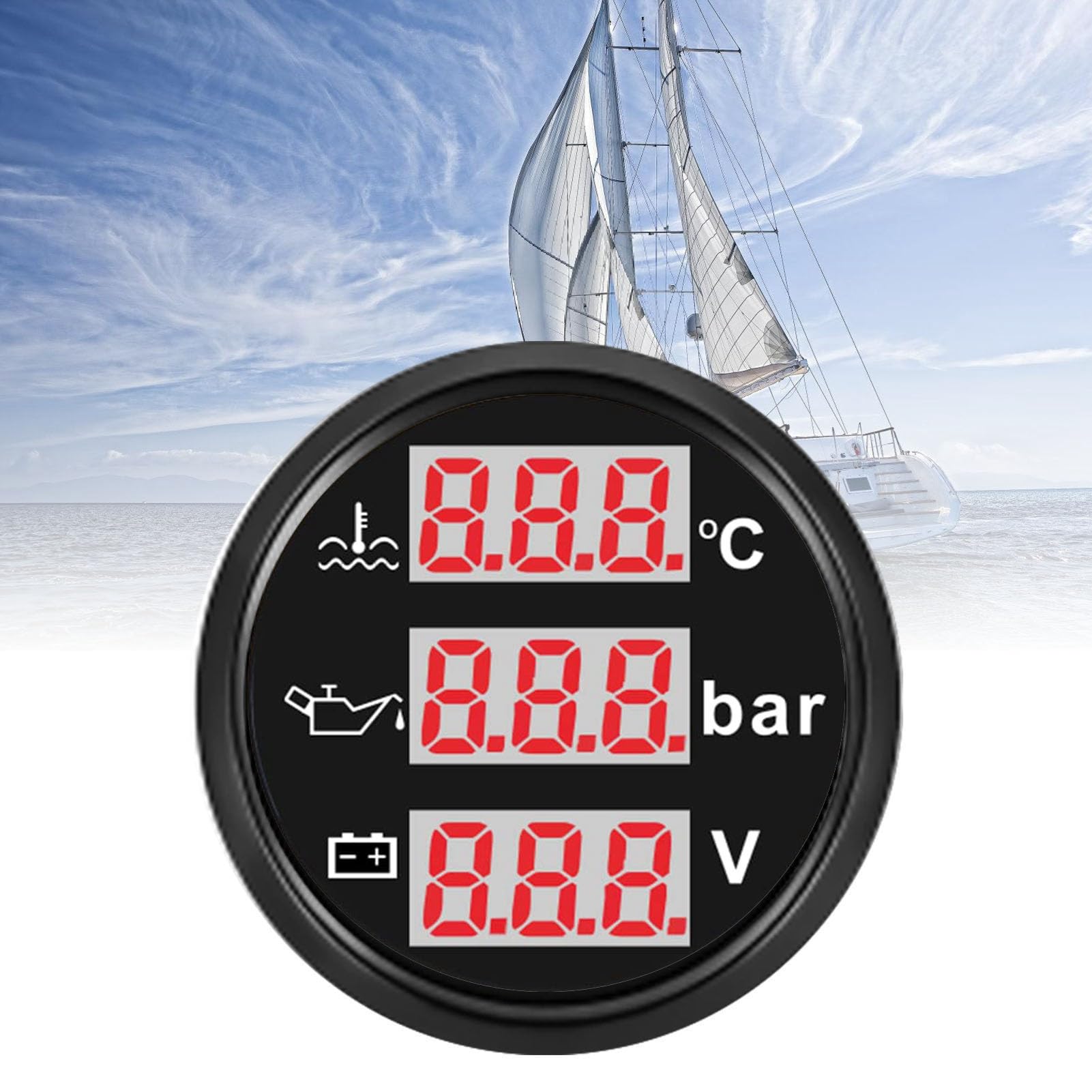 CHICIRIS Kit de Medidor 3 en 1, Medidor Digital ABS Duradero para Temperatura del Refrigerante del Motor, Presión de Aceite, Voltaje de la Batería, Adecuado para Automóviles, Barcos, Camiones,
