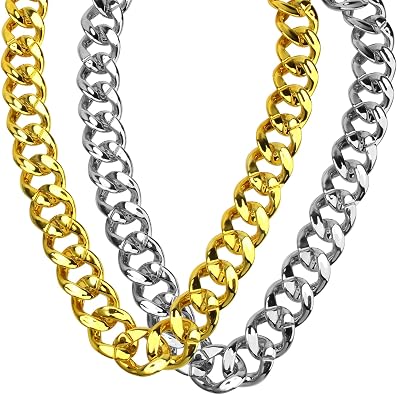 Hip Hop Chunky Gold Chain 2 Pack,32 Inch Plastic Gold Necklace 80s 90s Punk Turnover Necklace Men Costume Accessory for Party Costume Class Bar...