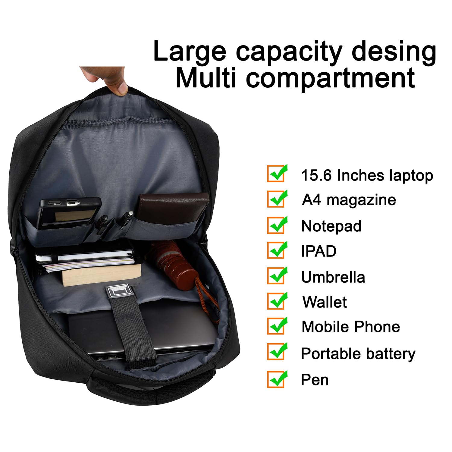NIYX Rocco Black Bagpack | Backpack for Men | Shoulder Backpack 2