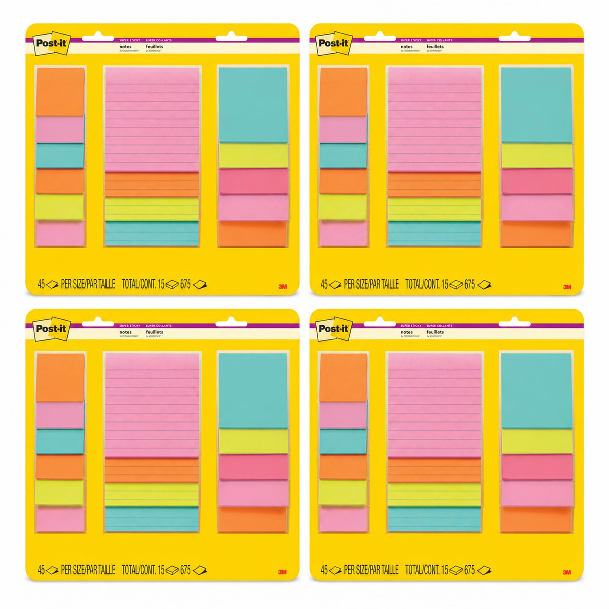 Post-it Super Sticky Notes Supernova Neon Lot de 4 paquets (60 blocs au