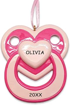 Personalized Baby Christmas Ornament Pink Pacifier