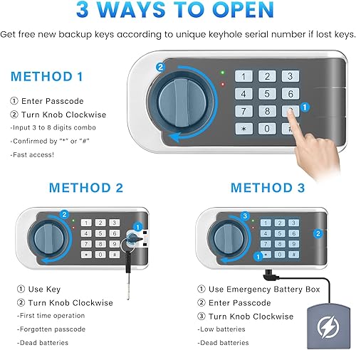 Miniatura 7 de Caja de seguridad de acero de 27.56 pulgadas de alto, 6.0 pies cúbicos con bolsa impermeable ignífuga, cajas fuertes de seguridad digital con teclas