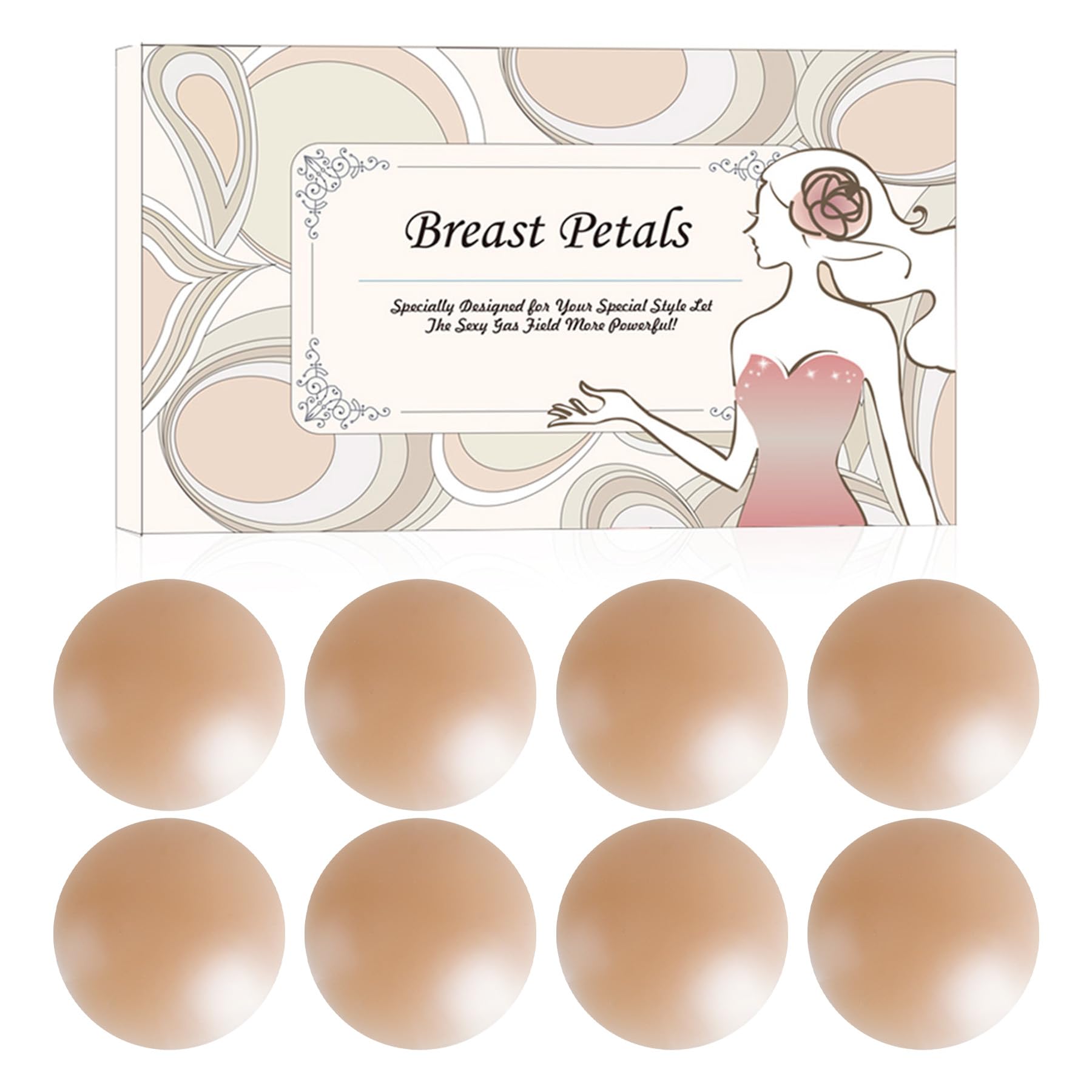 MUQU Nipple Covers Breast - No Show Pasties Reusable Women Sticky Seamless Silicone Breast Covers 4 Pairs Petals