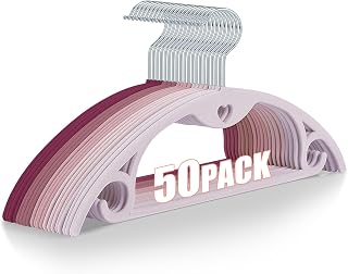 IEOKE Velvet Hangers, 50 Pack No Shoulder Bumps Ultra Thin Space Saving 360 Degree Swivel Heavy Duty Hook Durable Hanger for Suit Sweaters Coat Jackets Shirts Dresses (50 Pack, Pink/Multi)