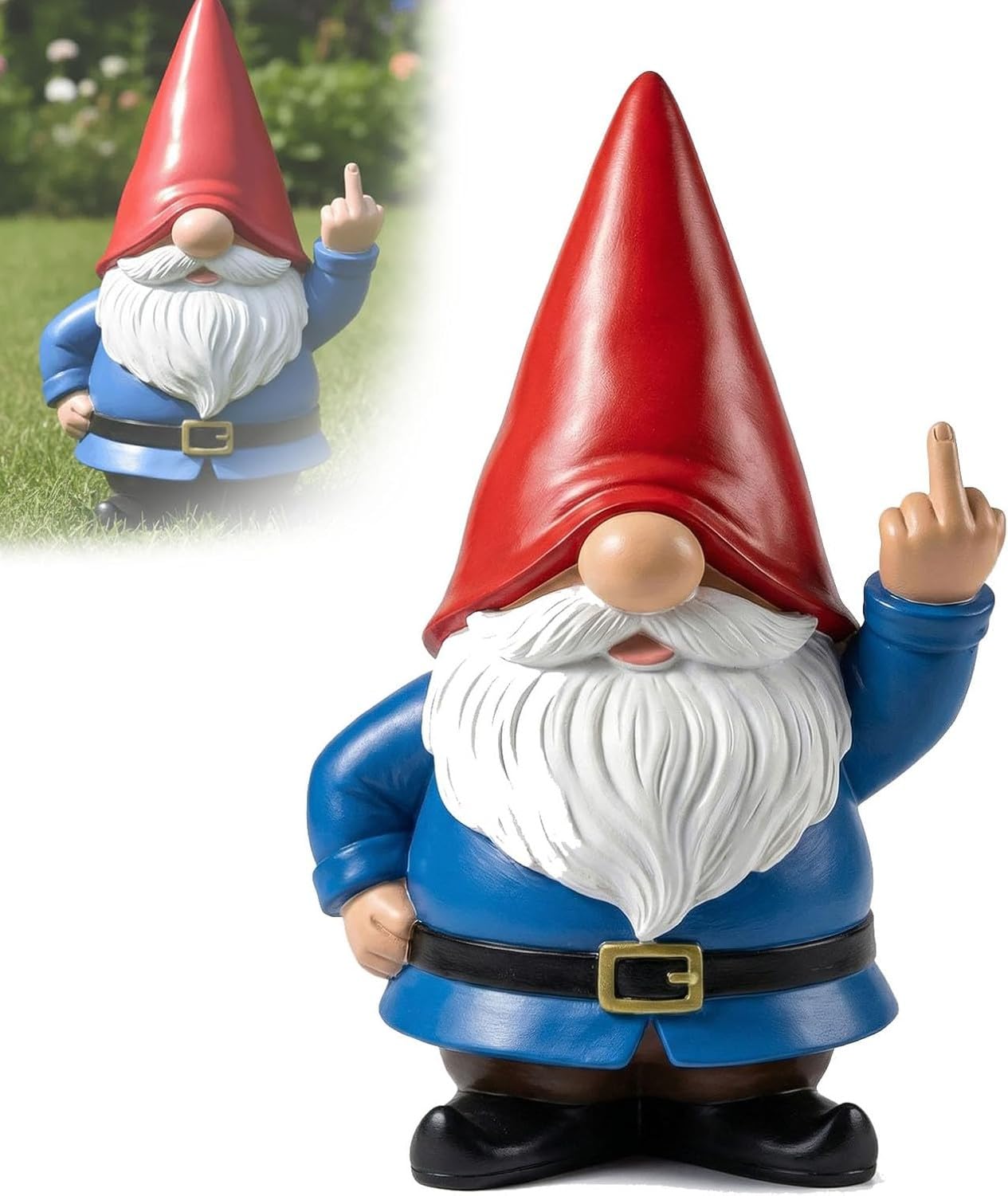 KGAIXN Funny Resin Gnome Garden Ornament with Rude Middle Finger Gesture, Weather-Resistant Outdoor Yard Patio Decoration, Sarcastic Gag Gift for Humorous Gardeners, #A