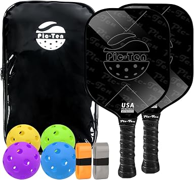 Lightweight High Performance Design Pickleball Paddle Set of 2 USAPA Approved Carbon Fiber Surface CHS Polypropylene Honeycomb Core, Anti-Slip Sweat Grip, 4 Pickleballs, 2 Pickleball Lead