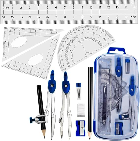 Maths Set Scientific Calculators Protractor and Compass - Basic Stationery Set 240 Functions 2 Line 10+2 Digits,Desk Math for School Protractor and Compass with Rulers and Two Set Squares