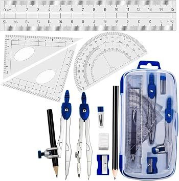 Maths Set Scientific Calculators Protractor and Compass - Basic Stationery Set 240 Functions 2 Line 10+2 Digits,Desk Math for School Protractor and Compass with Rulers and Two Set Squares