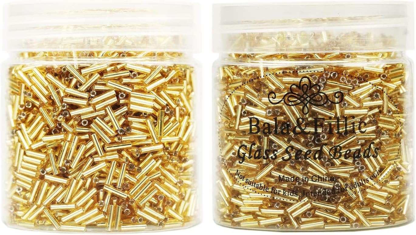 Bala&Fillic Glass Bugle Seed Beads About 3300pcs/110g in Box Size 6x2mm Gold Silver Lined Tube Glass Beads for Jewelry Making (Gold Sliver Lined) - Image 5