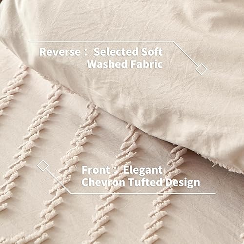 Miniatura 5 de Juego de edredón de tamaño matrimonial, ropa de cama bohemia de 3 piezas, color caqui, suave y cálido, ligero, hipoalergénico, lavable a máquina,