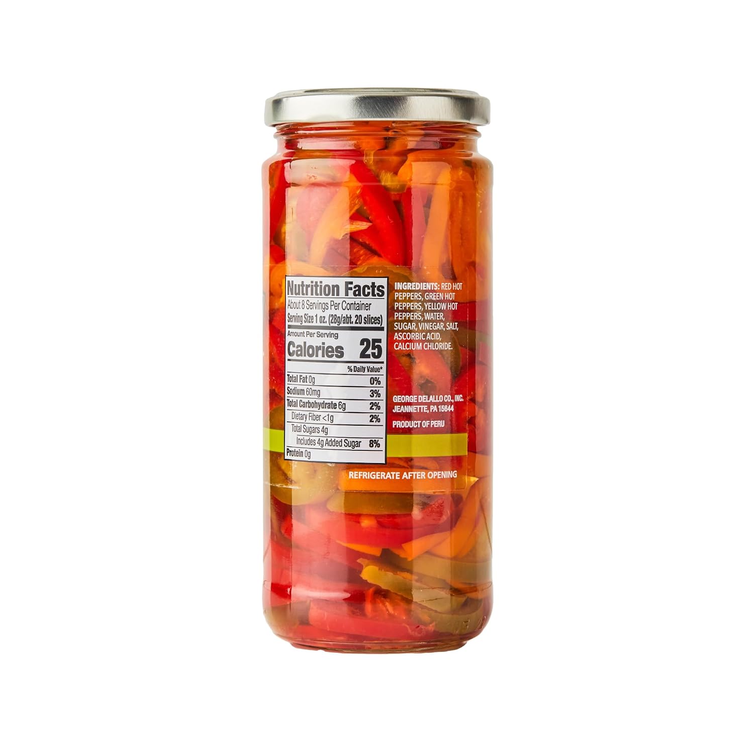 DeLallo Sliced Sweet & Hot Pepper Rings, Tri-Color Pickled Peppers in Tangy Vinegar Marinade, Italian-Style Antipasto For Snacking and Charcuterie Boards, 16 oz. Jar, (3 Pack)