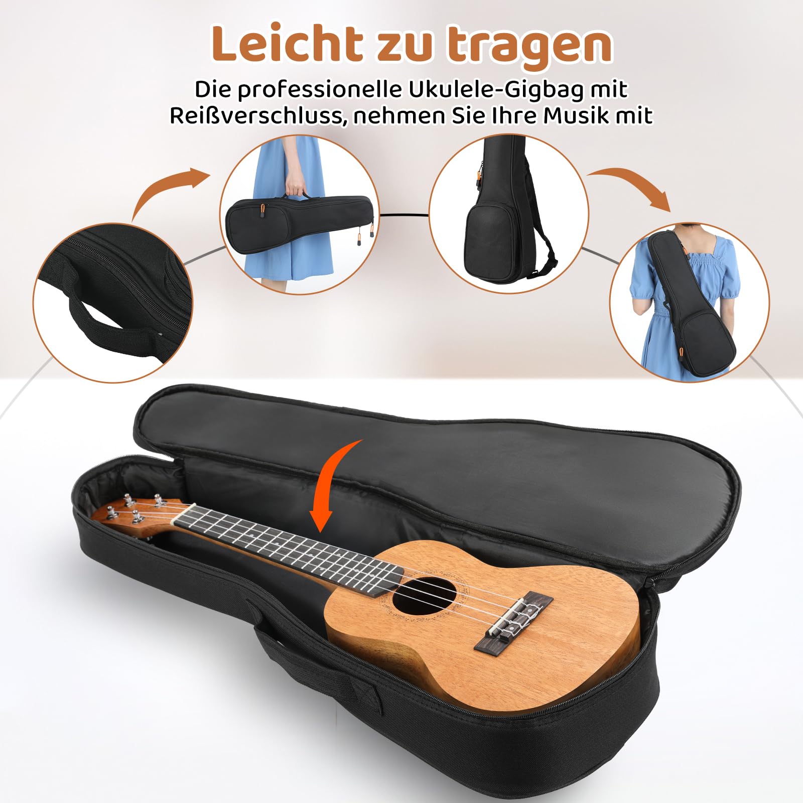 Ukulele Adulte Enfants,Ukulélé Guitare Adulte 21 Pouces,Ukulele Concert Guitare Acoustique,Ukulele Soprano en Bois d'acajou avec Cordes et Sac Transport,Guitare pour Enfants à Partir 6 ans, Marron