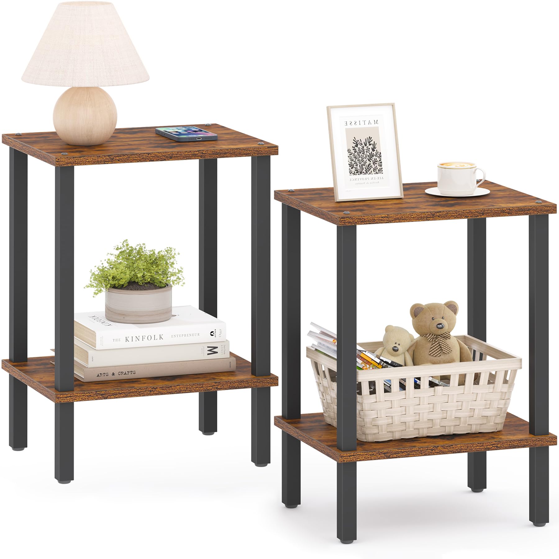 Two-Tier End Table Nightstand Set