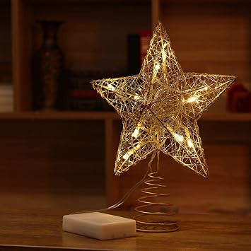 Cabilock Lighted Christmas Tree Topper, 9.8 in Gold LED Star Holiday Decor