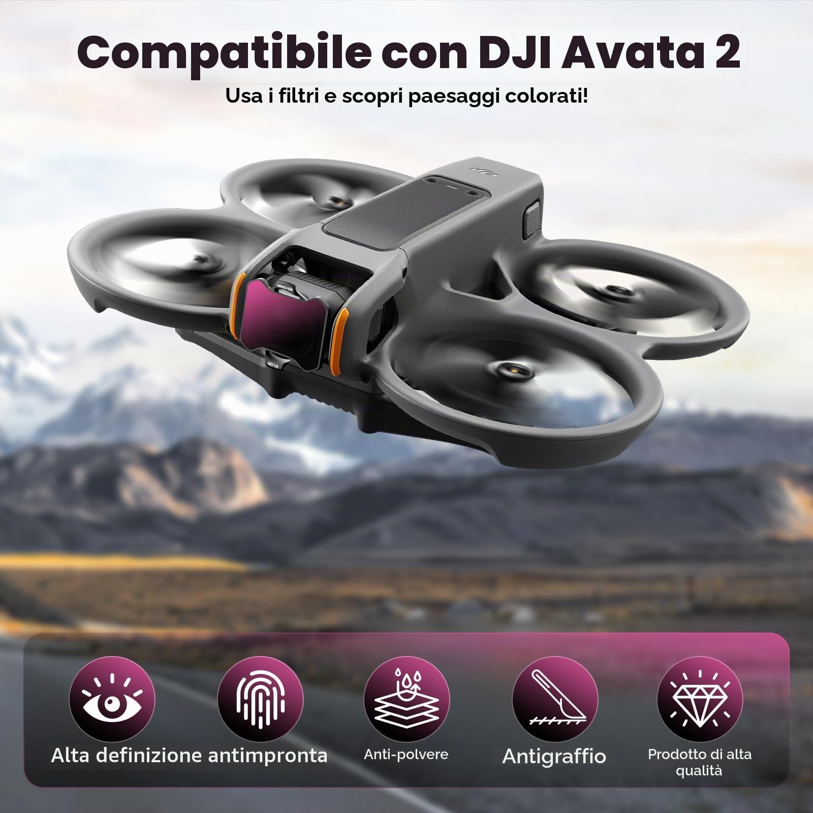 Avata - Set di 2 filtri ND, filtri a densità neutra, accessori per droni DJI Avata 2, confezione da 6 (CPL, UV, ND8, ND16, ND32, ND64)