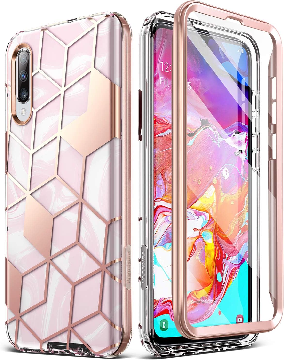 Popshine Marble Series Designed for Samsung Galaxy A70 Case, Premium Hybrid Slim Stylish Full Body Scratch Resistant Protective Cover with Built-in-Screen Protector, Liquid Marble Pink