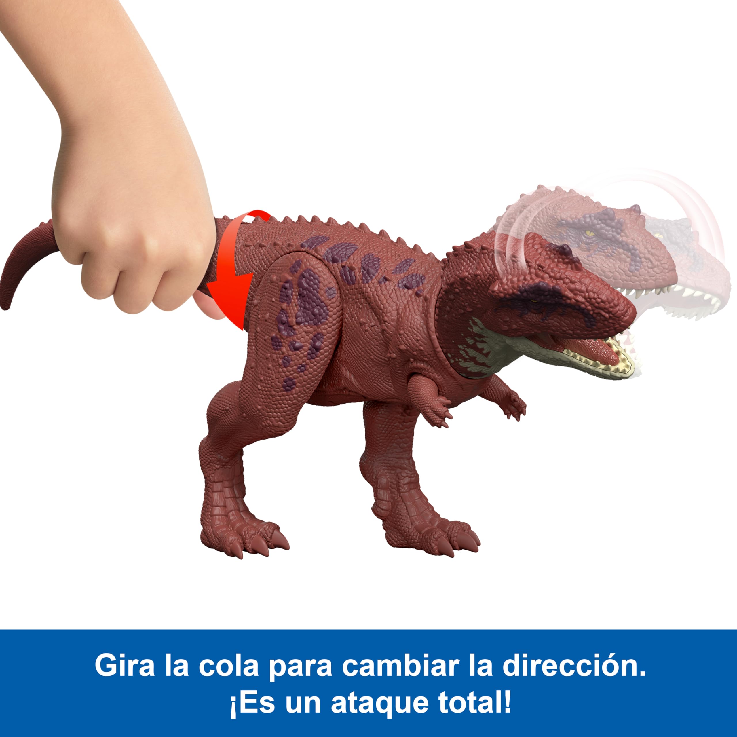 Mattel Jurassic World: El Renacer, Rugido salvaje Aucasaurio Juguete de dinosaurio, aucasaurio con ataque de mordisco en múltiples direcciones y sonido, controlados con la cola, juego digital, JGB88