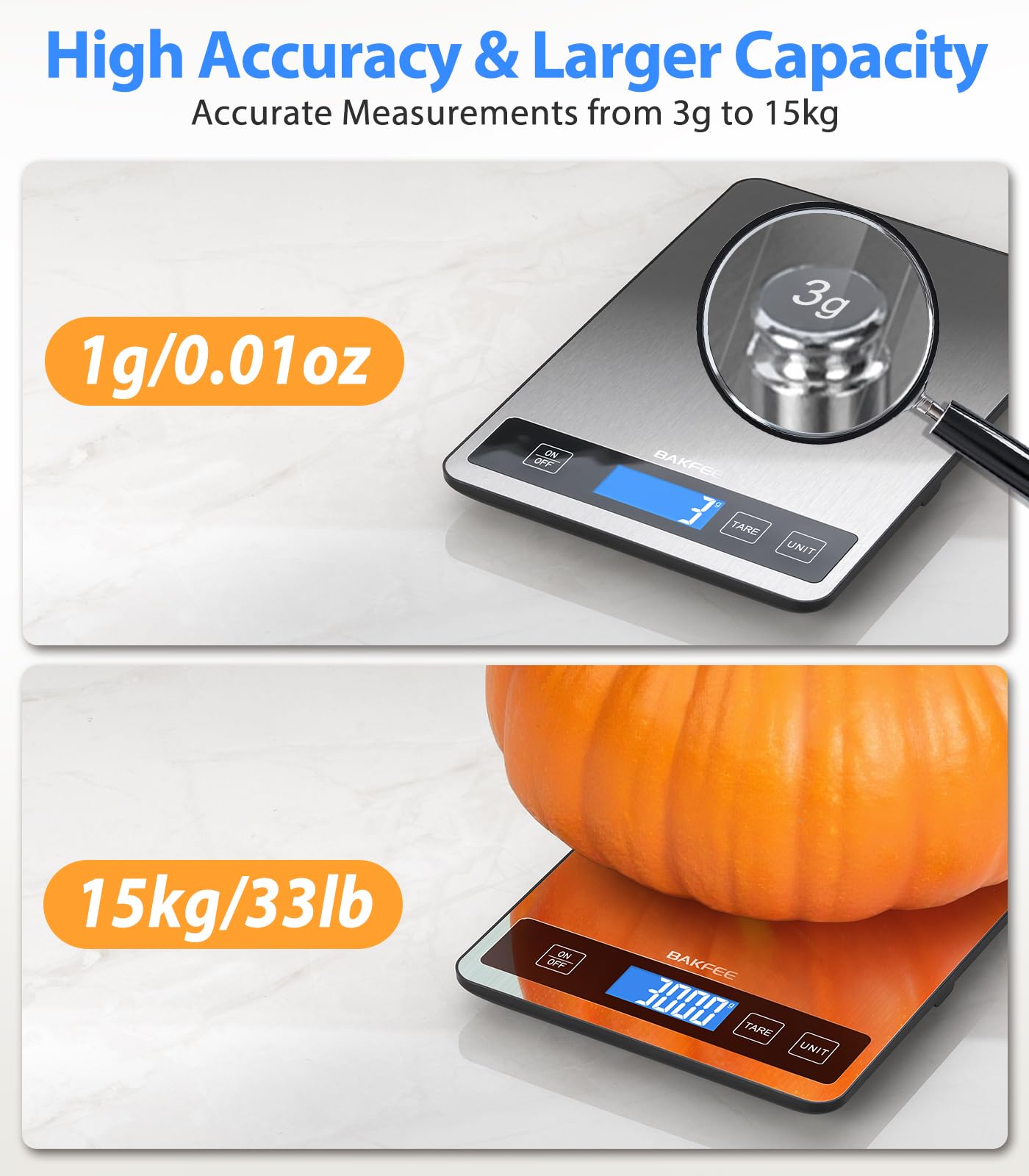 Digitale Küchenwaage, 1 g, Lebensmittelwaage mit LCD-Display mit Vollansicht mit Hintergrundbeleuchtung, Gramm und Unzen, zum Backen, Kochen, Lebensmittelgrau