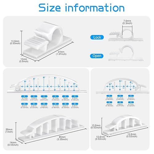 Miniatura 2 de XHF Kit de 30 piezas de clips adhesivos para cables y alambres blancos, organizador de cables para gestión de cables al aire libre, soporte de cable
