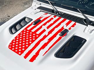 Distressed American Flag Hood Decal to fit Rubicon Jeep Wrangler Gladiator JL JT 2018-2026 (Red)