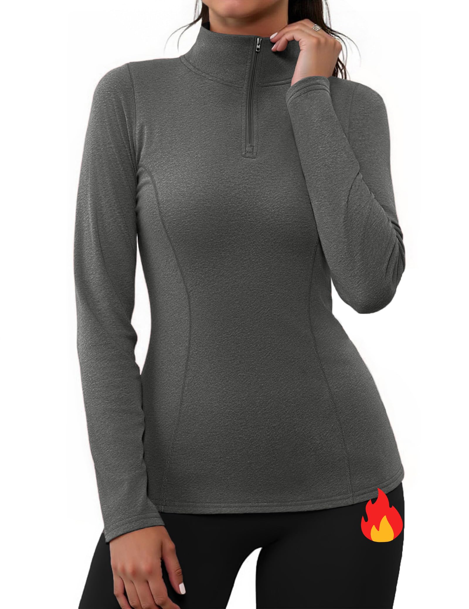 Gyabnw Thermo Shirt Damen Langarm Funktionsshirt Winter Laufshirt Sportshirt Warm Oberteile Thermounterwäsche