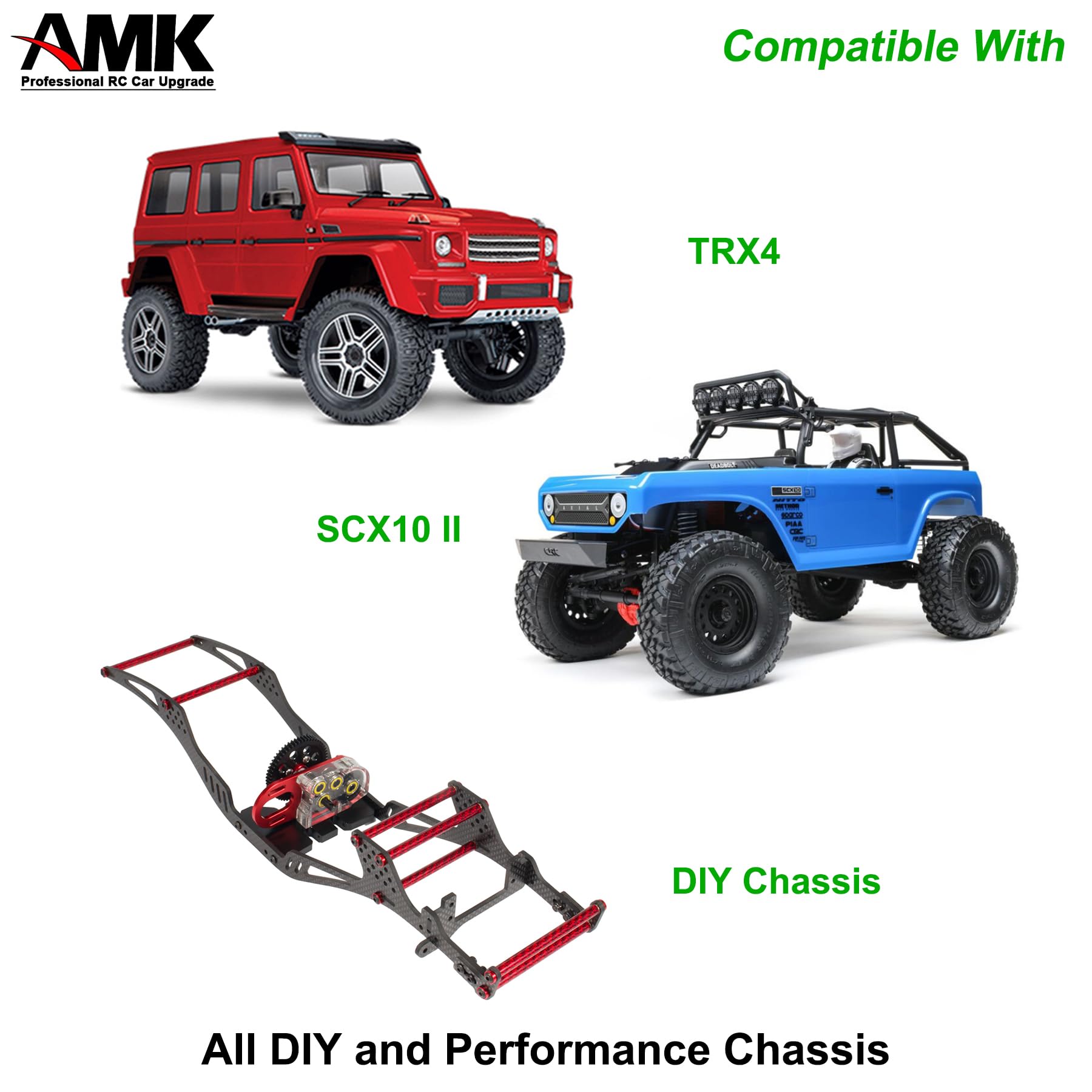 AMK 6Pcs 75mm Carbon Fiber Bumper Tube Link Rods 1/10 Crawler Body Support Bars for LCG Chassis DIY Cheater Rigs Axial SCX10 II Element Enduro TRX6 TRX4 Upgrades (Green)