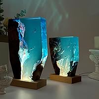 Resin Ocean Night Light Wooden Base Couple Diver Whale Shark USB Lamp Handcrafted Art Decor Gift 5.9x4.3x1.4in