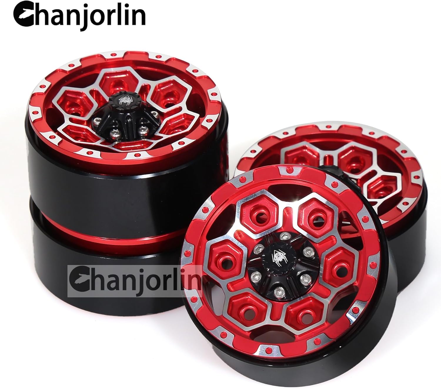1.9 Inch Beadlock Wheels Rims 12mm Hex Aluminum Heavy Duty 1/10 RC Wheel Hubs for 1:10 Rock Crawler Car Axial SCX10 I II III 90046 TRX4 TRX6 CC01 D90 RC4WD Redcat Gen8 1.9" Tires (Red)