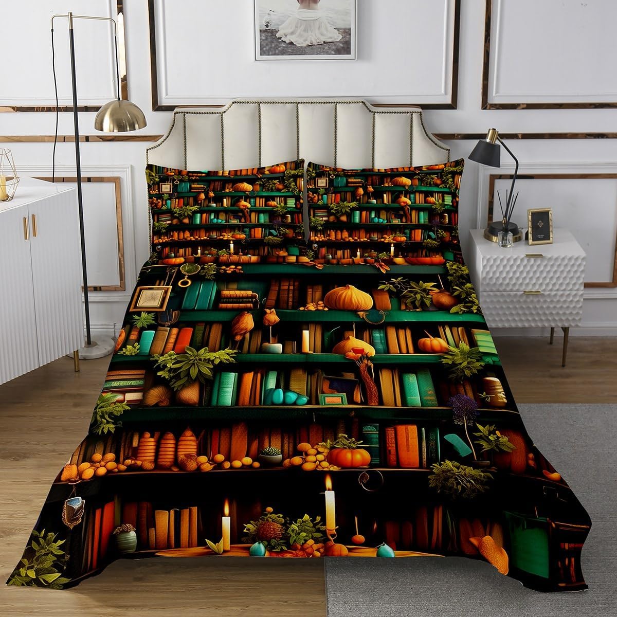 Erosebridal Bookshelf Bedspread Set King Size,Vintage Bookcase Bedding Set for Kids Boys Girls Teens,Educational Back to School Bed Set,Retro Academic Collection Books Coverlet Set