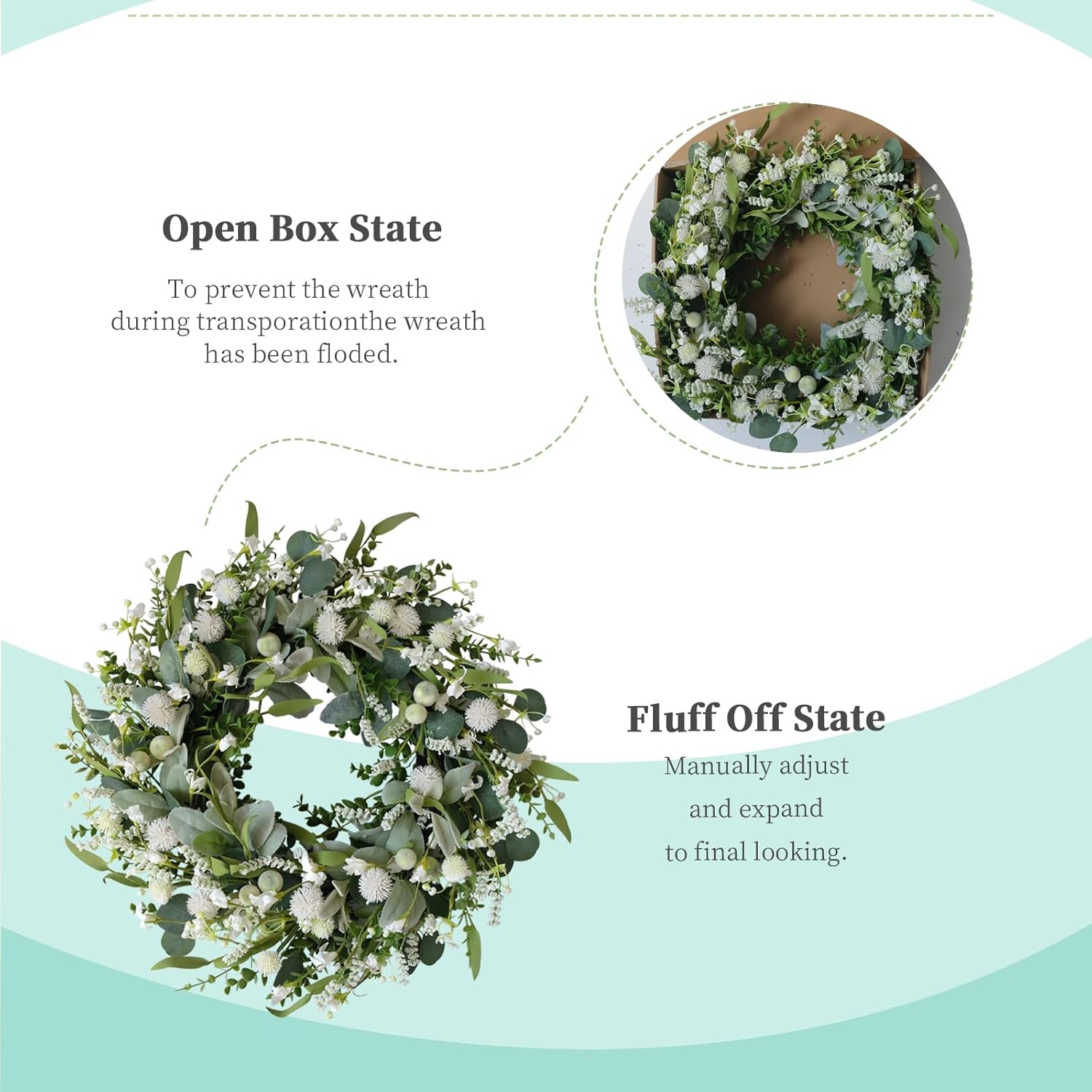 22 inch Spring Wreath White Spiny Ball Green Leaf Green Wreath Summer Front Door Hallway Window Decoration Wedding Party Decoration