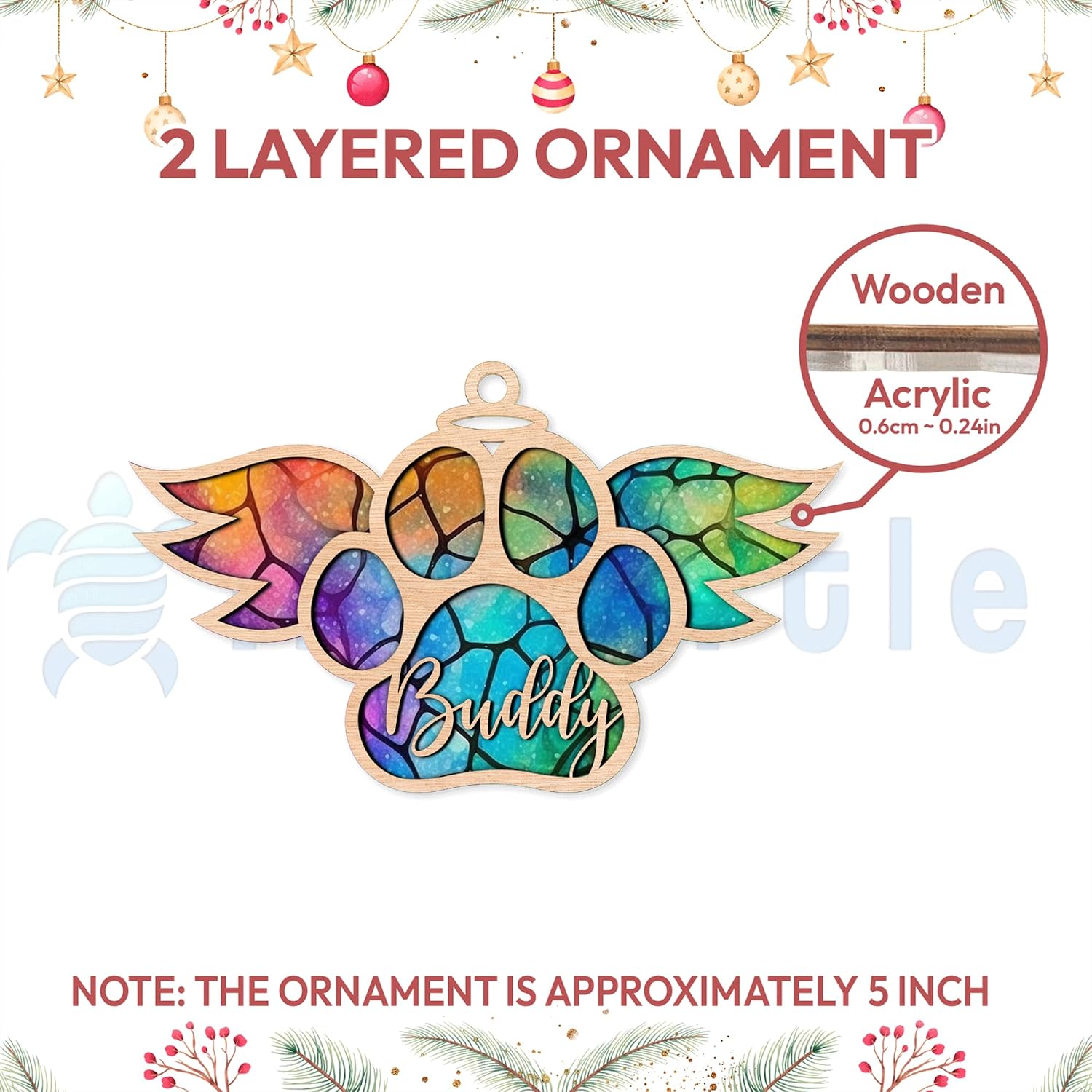 Hyturtle Personalized Dog Cat Memorial Moon Ornament - Custom Name Pet Memorial Gifts, Sympathy Remembrance Gifts for Loss of Pet, Modern Acrylic Wood Material, Christmas Occasion