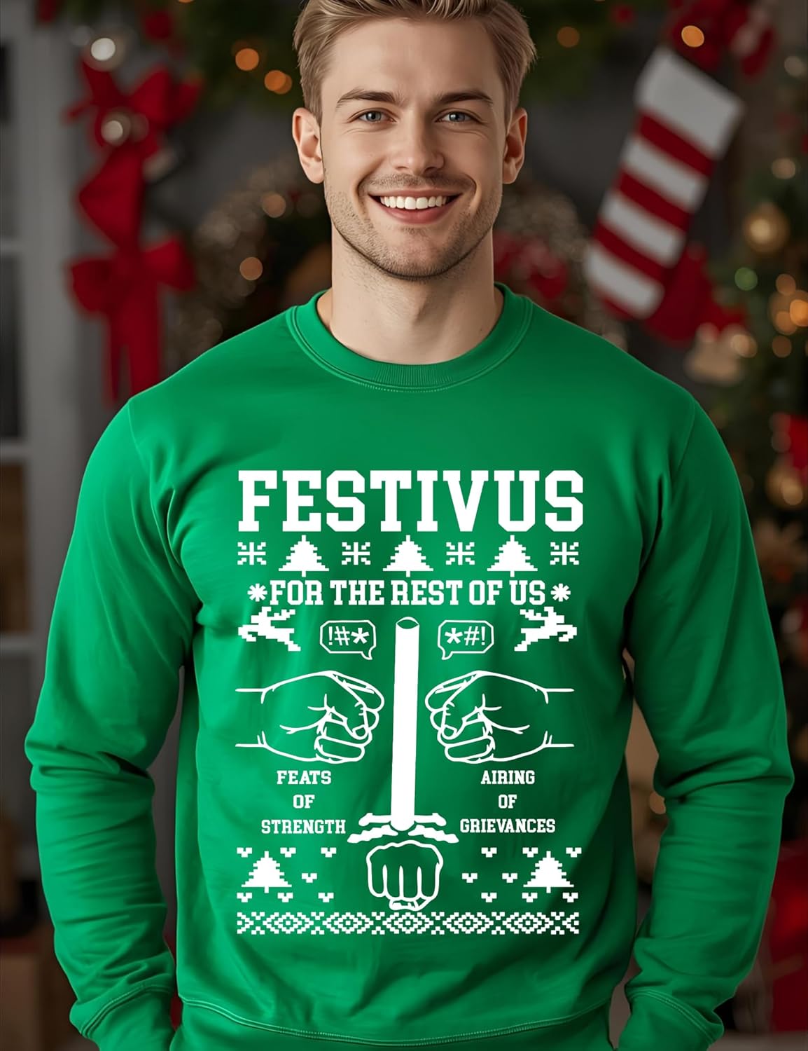 ALLNTRENDS Funny Ugly Christmas Sweatshirts Collection Winter Holiday 2025 Green Xmas Party Crewneck - Image 2