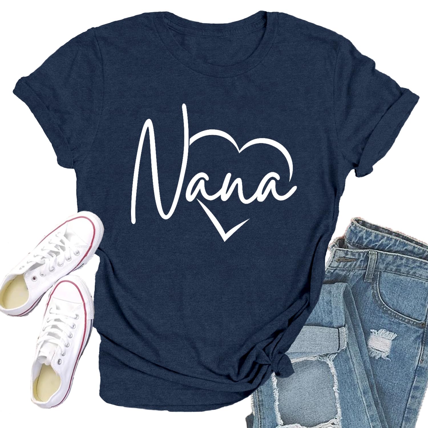 Qskall Womens Nana Shirts Mothers Day T-Shirt Cute Heart Nana Tee Tops