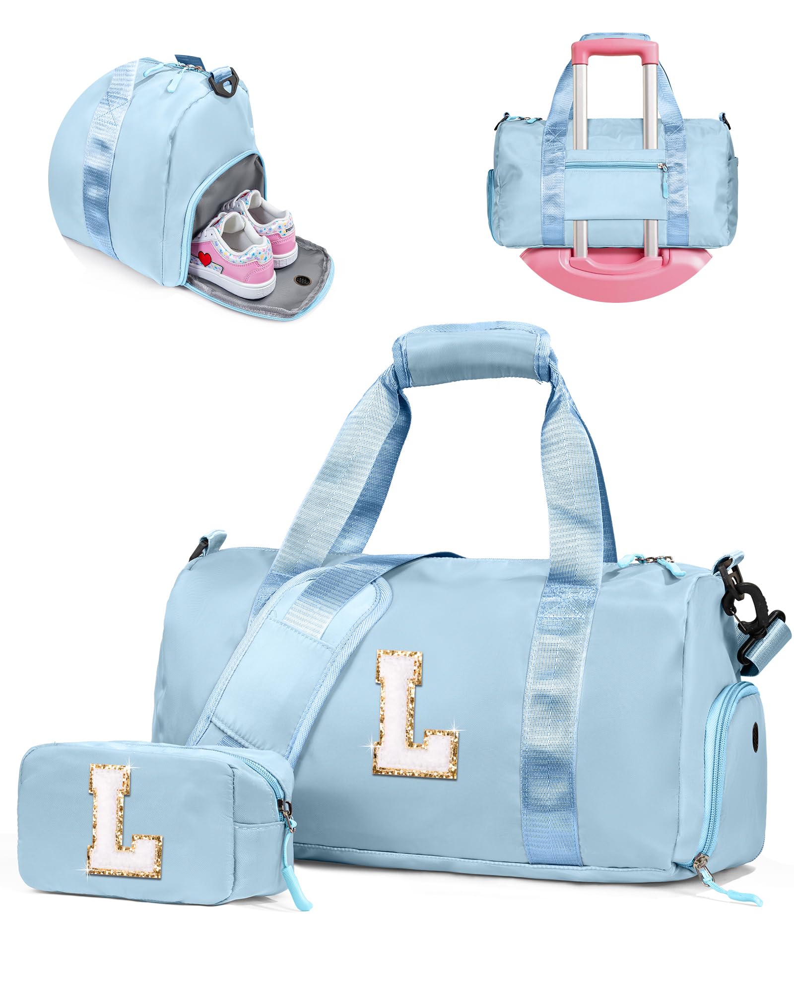 Vogewood Dance Gifts Granddaughter-Girl Gym Bag with Shoe Compartment, Kid Personalized Dance Bags, Initial Travel Tote with Makeup Pouch, Niece Girls