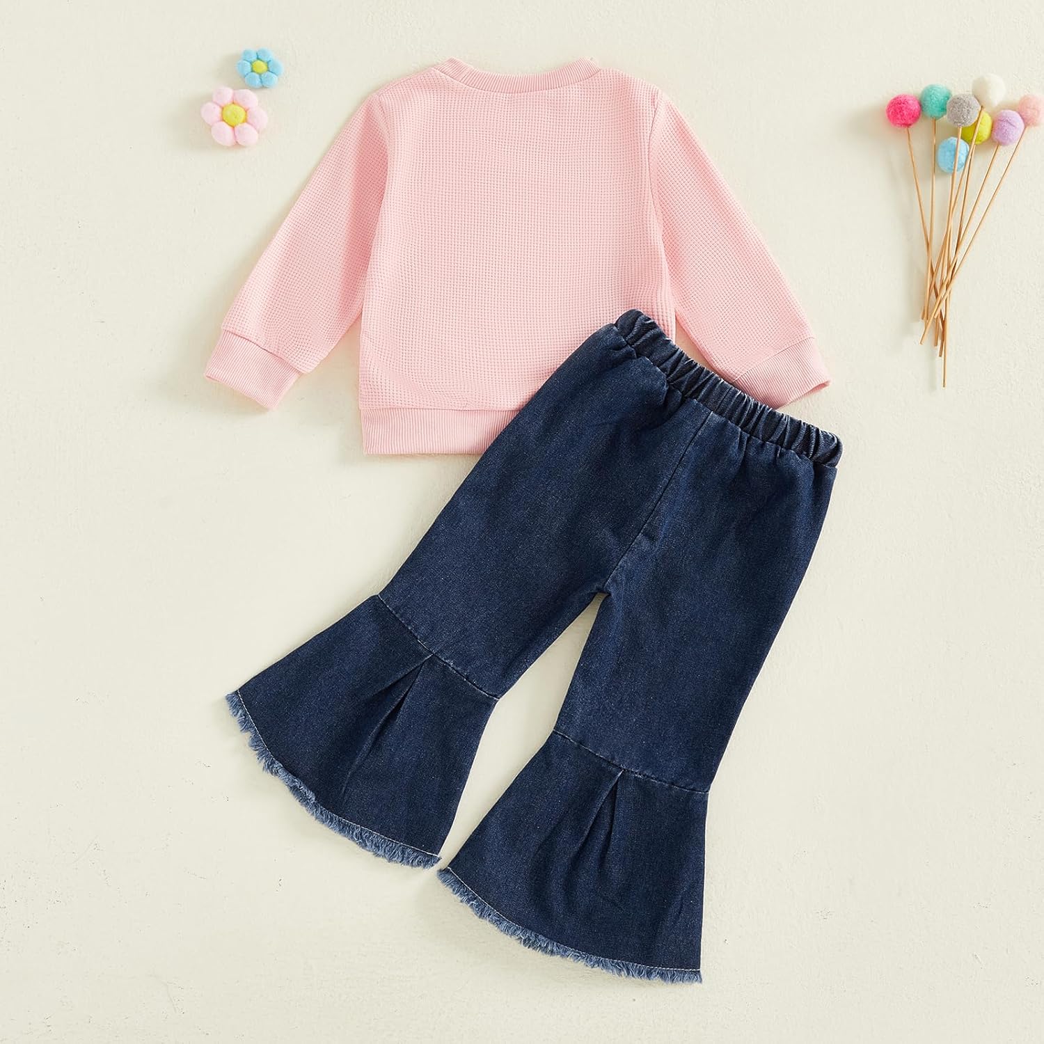 FYBITBO Toddler Baby Girl Clothes Fall Winter Baby Girl Outfit Floral Crewneck Sweatshirt Bell Bottom Jeans Pants Set - Image 6