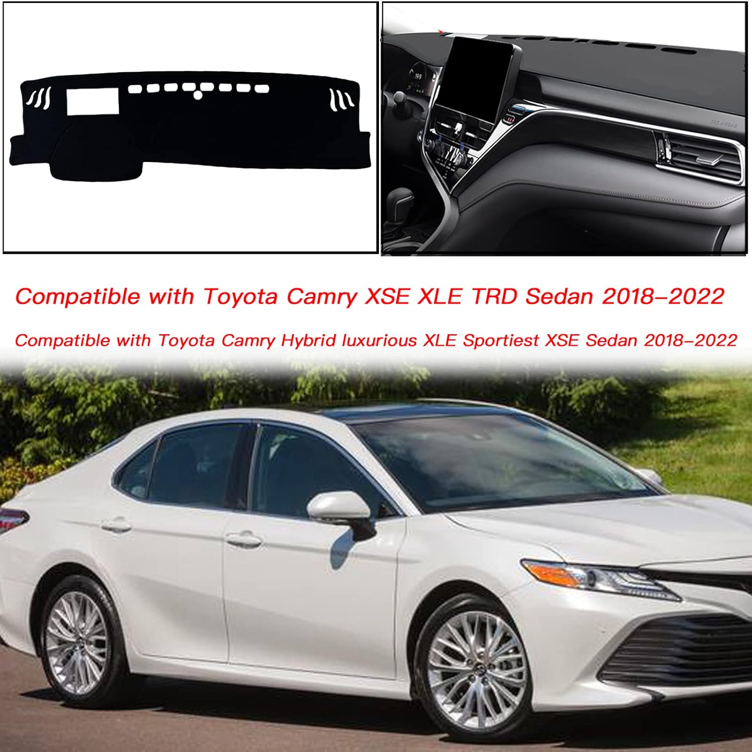 Dash Mat Cover Custom Interior Center Console Compatible with Toyota Camry XSE XLE TRD Sedan 2018 2019 2020 2021 2022 Dashboard mat Covers Accessories (with HUD Black Trim)