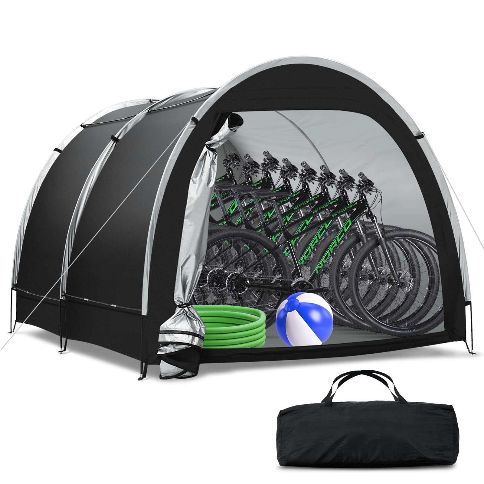 Bike Storage Tent, PU5000 Waterproof Large Shed for 5-8 Bikes | Outdoor Heavy Duty 210D Oxford Dual-Door Shelter for Motorcycles, Lawn Mowers &amp; Garden Tools. Portable Setup, 80"x96"x68"