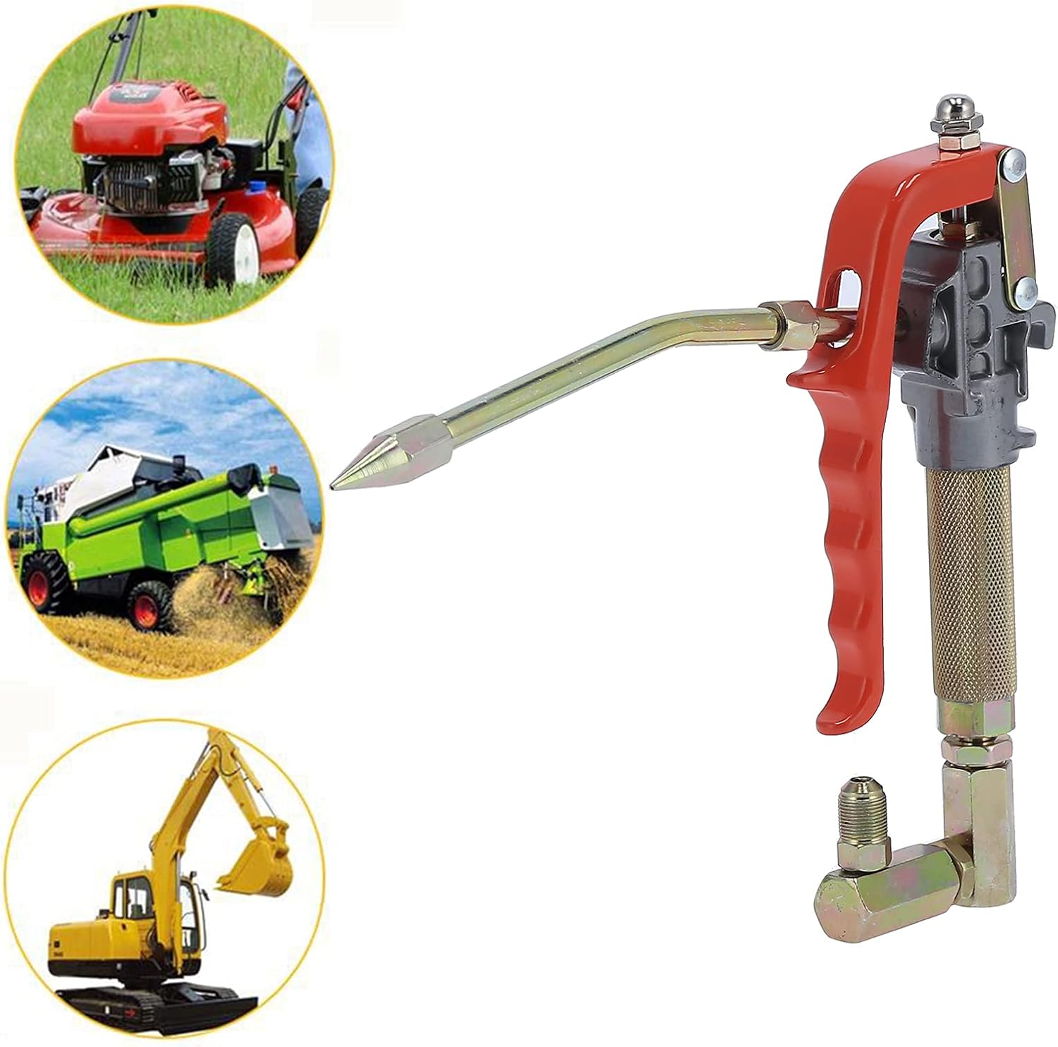 245mm/9.6in Pneumatic Grease Gun 0-50MPA Pressure Heavy Duty Grip 360 Degree Rotate Aluminum Alloy High Pressure Universal Butter Machine Accessories Oil Injector with Extension Nozzle