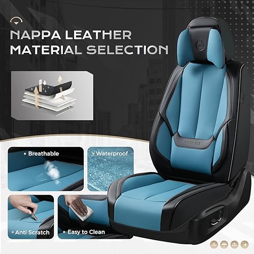 Miniatura 97 de Coverado - Fundas para asientos delanteros de automóvil, 2 piezas - Cojín de piel Nappa, protectores impermeables de ajuste universal para sedanes