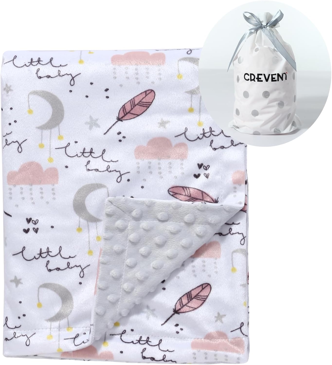 CREVENT Soft Plush Minky Baby Blanket for Girls, for Newborns, Toddlers Bedding Napping – Sweet Dream 30×40 Inches