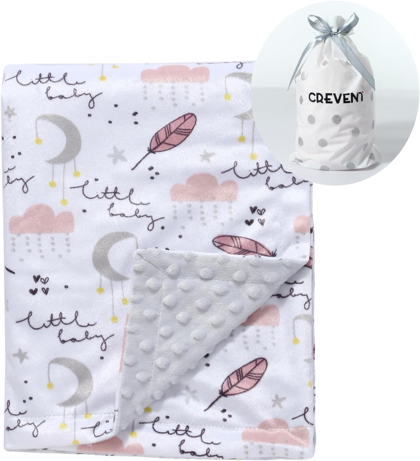 CREVENT Soft Plush Minky Baby Blanket for Girls, for Newborns, Toddlers Bedding Napping - Sweet Dream 76x102cm